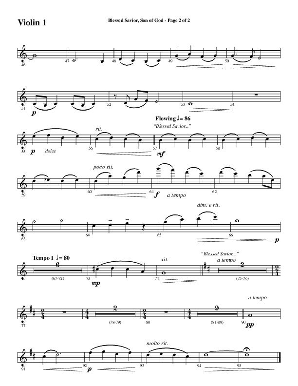 Blessed Savior Son Of God (Choral Anthem SATB) Violin 1 (Word Music Choral / Arr. Phillip Keveren)