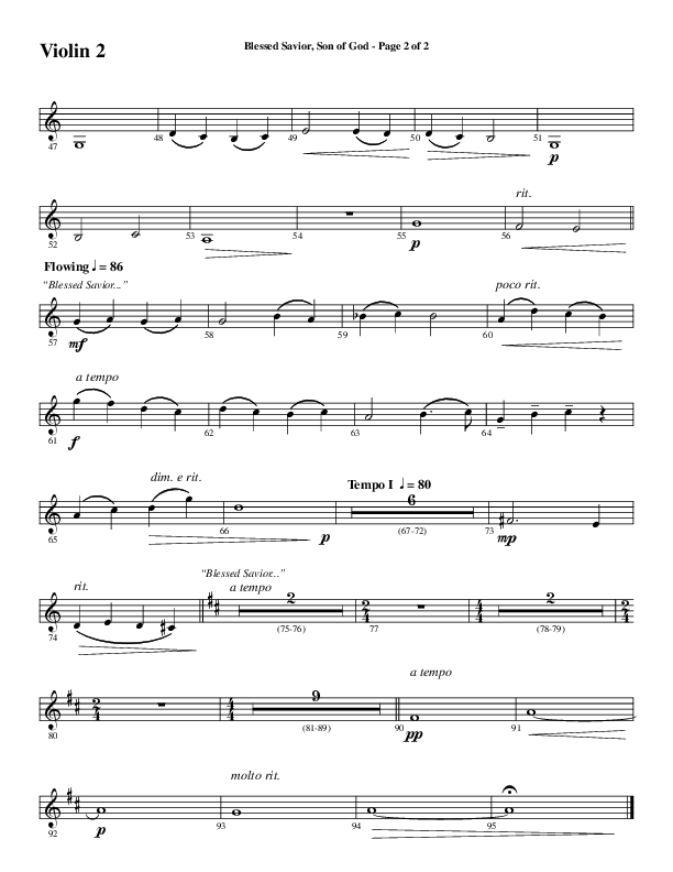 Blessed Savior Son Of God (Choral Anthem SATB) Violin 2 (Word Music Choral / Arr. Phillip Keveren)