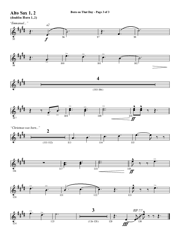 Born On That Day (Choral Anthem SATB) Alto Sax 1/2 (Word Music Choral / Arr. Daniel Semsen)