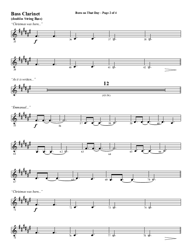 Born On That Day (Choral Anthem SATB) Bass Clarinet (Word Music Choral / Arr. Daniel Semsen)