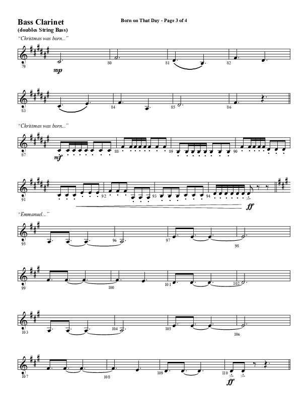 Born On That Day (Choral Anthem SATB) Bass Clarinet (Word Music Choral / Arr. Daniel Semsen)