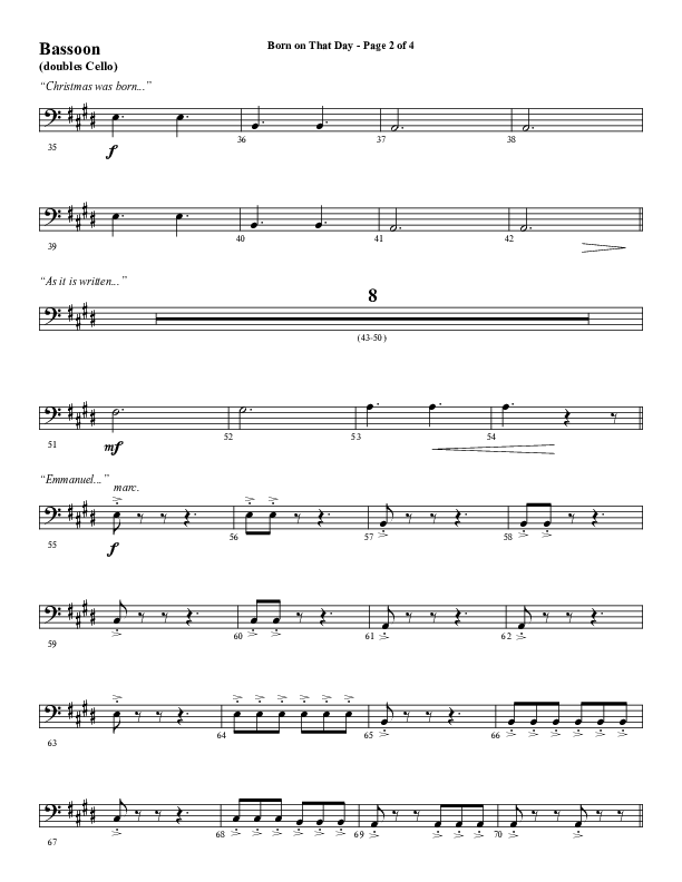 Born On That Day (Choral Anthem SATB) Bassoon (Word Music Choral / Arr. Daniel Semsen)