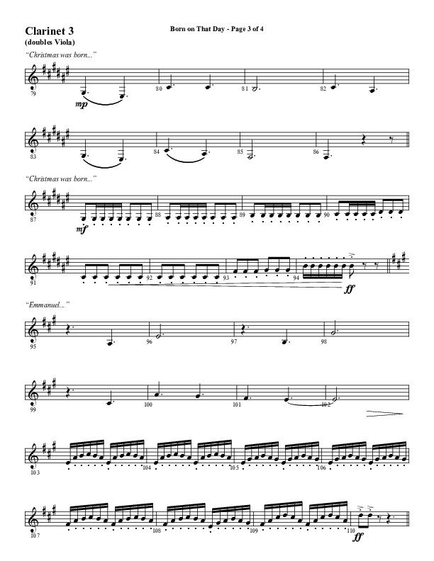 Born On That Day (Choral Anthem SATB) Clarinet 3 (Word Music Choral / Arr. Daniel Semsen)