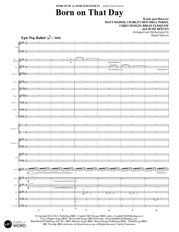 Born On That Day (Choral Anthem SATB) Conductor's Score (Word Music Choral / Arr. Daniel Semsen)