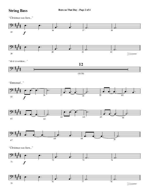 Born On That Day (Choral Anthem SATB) Double Bass (Word Music Choral / Arr. Daniel Semsen)