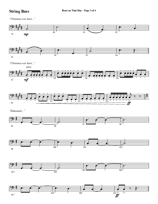 Born On That Day (Choral Anthem SATB) Double Bass (Word Music Choral / Arr. Daniel Semsen)