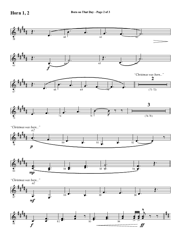 Born On That Day (Choral Anthem SATB) French Horn 1/2 (Word Music Choral / Arr. Daniel Semsen)