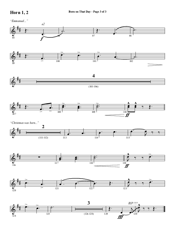 Born On That Day (Choral Anthem SATB) French Horn 1/2 (Word Music Choral / Arr. Daniel Semsen)