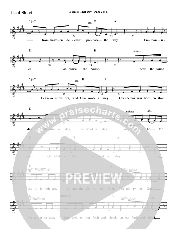 Born On That Day (Choral Anthem SATB) Lead Sheet (Melody) (Word Music Choral / Arr. Daniel Semsen)