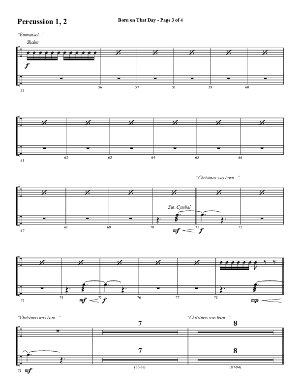 Born On That Day (Choral Anthem SATB) Percussion 1/2 (Word Music Choral / Arr. Daniel Semsen)