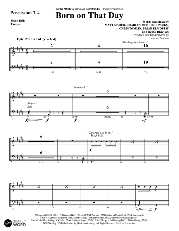 Born On That Day (Choral Anthem SATB) Percussion (Word Music Choral / Arr. Daniel Semsen)
