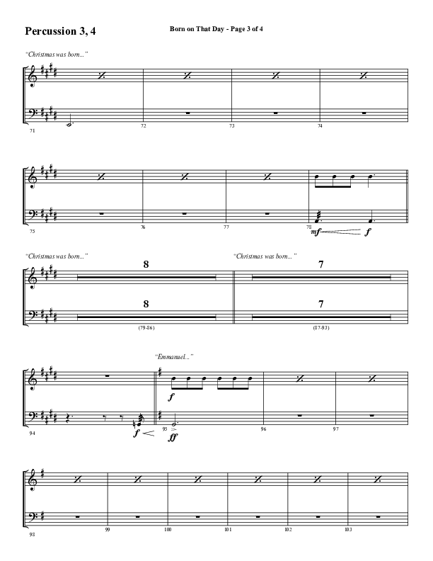 Born On That Day (Choral Anthem SATB) Percussion (Word Music Choral / Arr. Daniel Semsen)