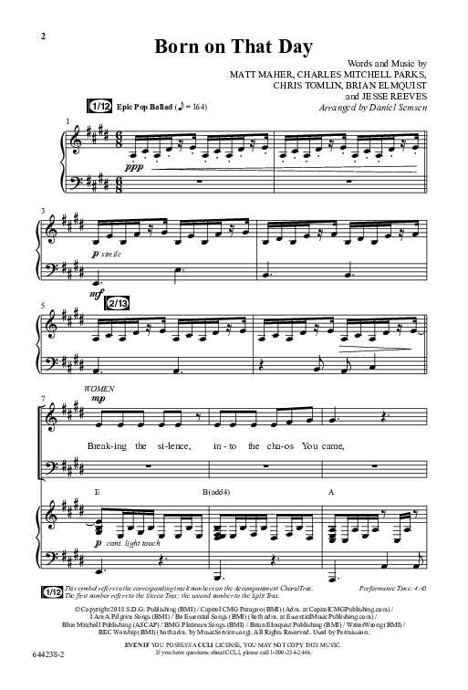 Born On That Day (Choral Anthem SATB) Anthem (SATB/Piano) (Word Music Choral / Arr. Daniel Semsen)