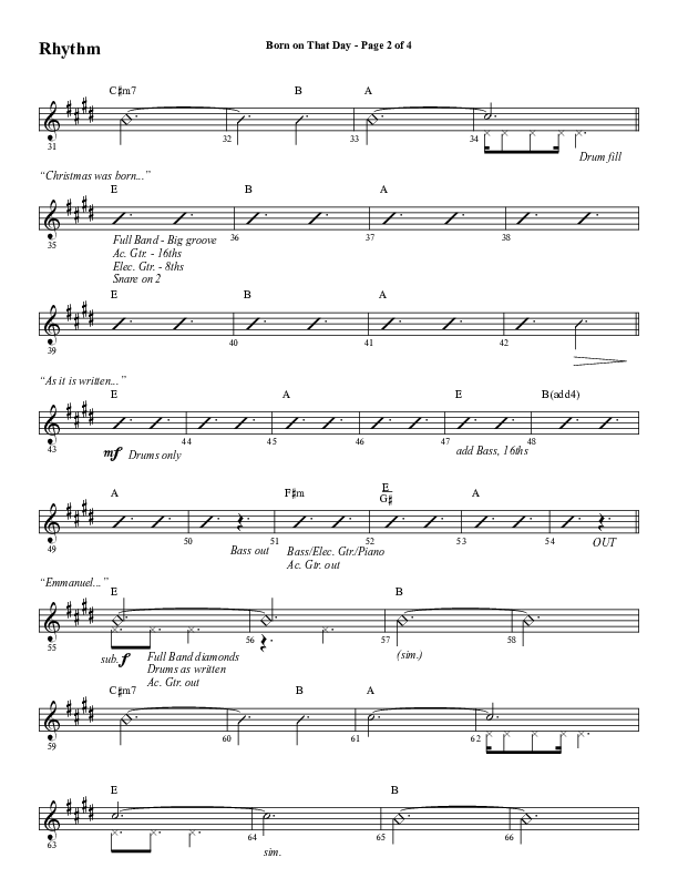 Born On That Day (Choral Anthem SATB) Rhythm Chart (Word Music Choral / Arr. Daniel Semsen)