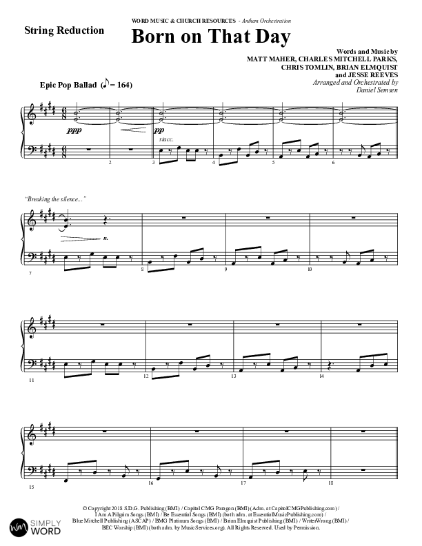Born On That Day (Choral Anthem SATB) Synth Strings (Word Music Choral / Arr. Daniel Semsen)