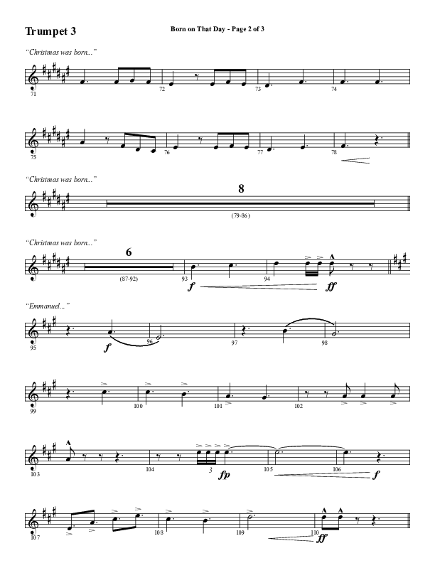 Born On That Day (Choral Anthem SATB) Trumpet 3 (Word Music Choral / Arr. Daniel Semsen)