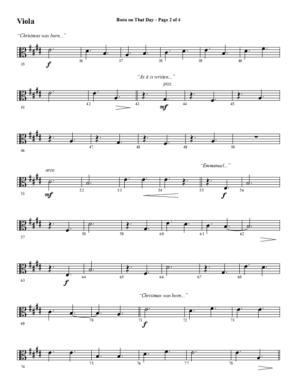 Born On That Day (Choral Anthem SATB) Viola (Word Music Choral / Arr. Daniel Semsen)