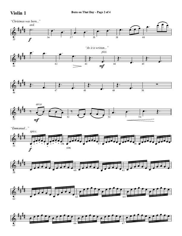 Born On That Day (Choral Anthem SATB) Violin 1 (Word Music Choral / Arr. Daniel Semsen)