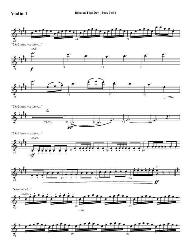 Born On That Day (Choral Anthem SATB) Violin 1 (Word Music Choral / Arr. Daniel Semsen)