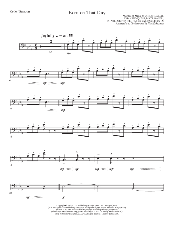 Born On That Day (Choral Anthem SATB) Cello/Bass (Lillenas Choral / Arr. Nick Robertson)