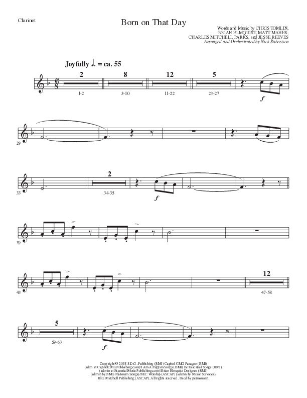 Born On That Day (Choral Anthem SATB) Clarinet (Lillenas Choral / Arr. Nick Robertson)