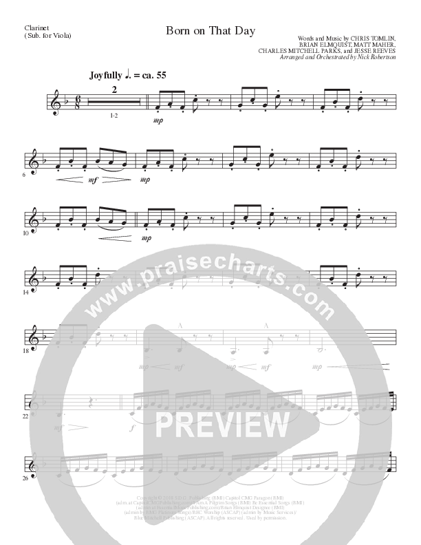 Born On That Day (Choral Anthem SATB) Clarinet (Lillenas Choral / Arr. Nick Robertson)