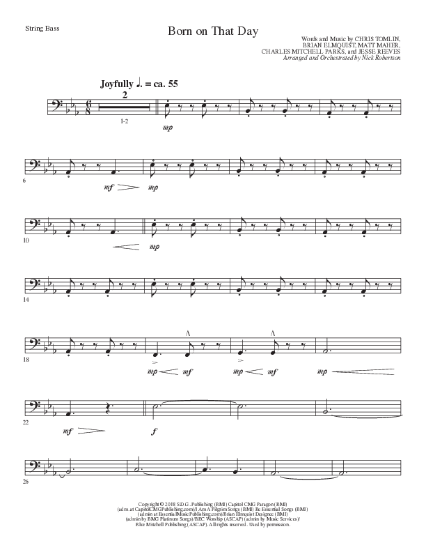 Born On That Day (Choral Anthem SATB) Double Bass (Lillenas Choral / Arr. Nick Robertson)