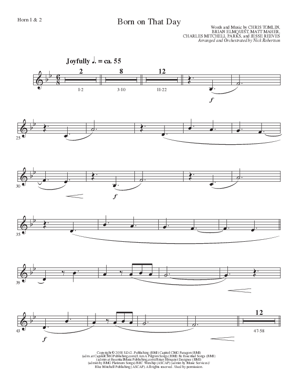 Born On That Day (Choral Anthem SATB) French Horn (Lillenas Choral / Arr. Nick Robertson)