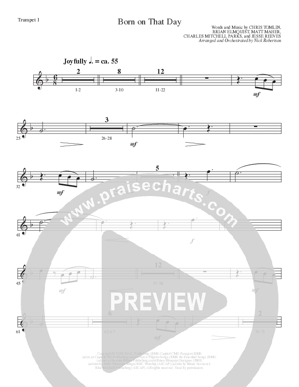 Born On That Day (Choral Anthem SATB) Trumpet 1 (Lillenas Choral / Arr. Nick Robertson)