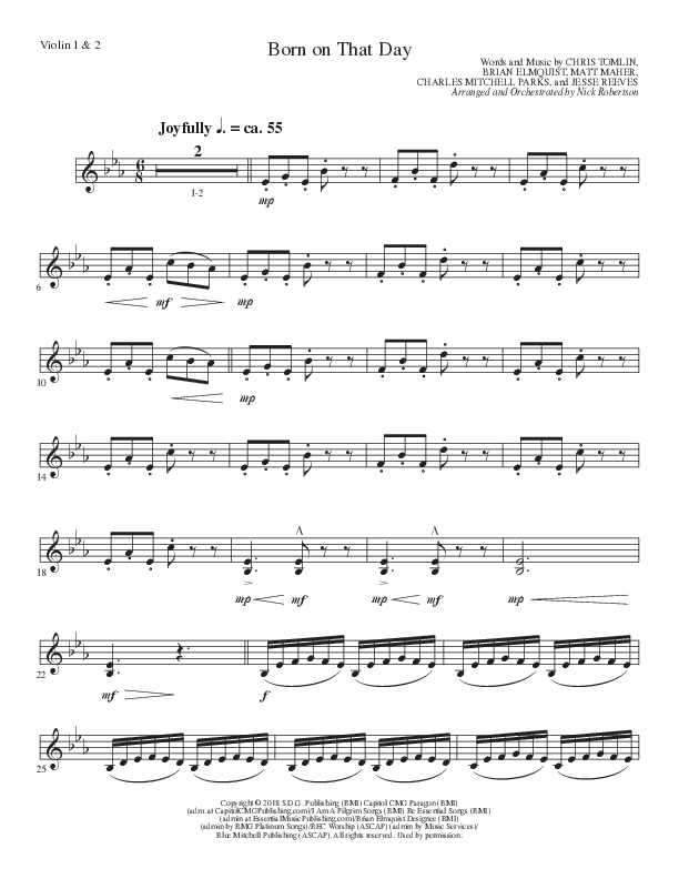 Born On That Day (Choral Anthem SATB) Violin 1/2 (Lillenas Choral / Arr. Nick Robertson)