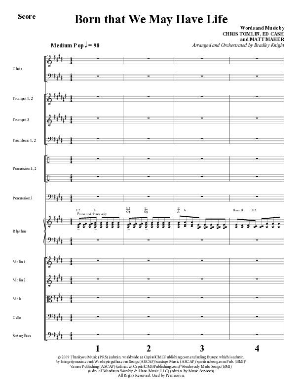 Born That We May Have Life (Choral Anthem SATB) Orchestration (Word Music Choral / Arr. Bradley Knight)