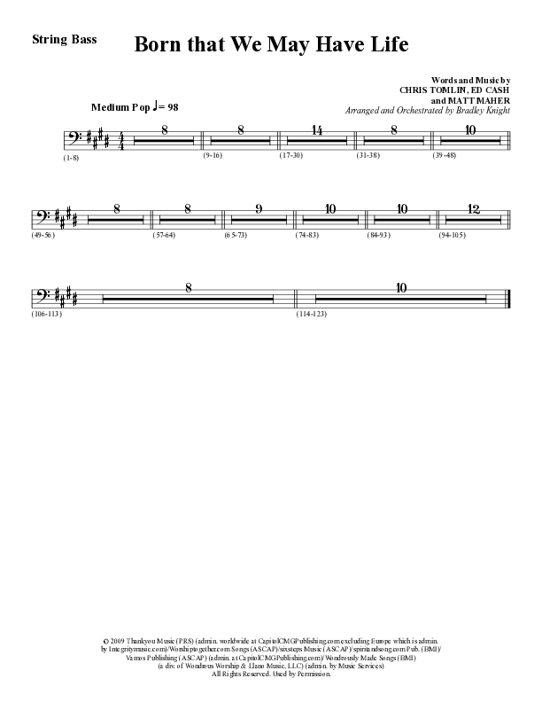 Born That We May Have Life (Choral Anthem SATB) Double Bass (Word Music Choral / Arr. Bradley Knight)