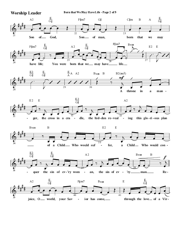 Born That We May Have Life (Choral Anthem SATB) Lead Sheet (Melody) (Word Music Choral / Arr. Bradley Knight)