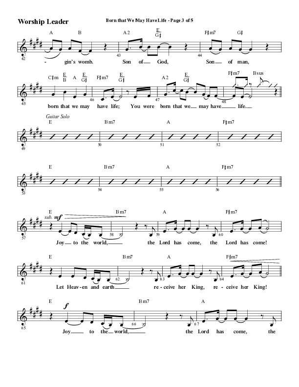 Born That We May Have Life (Choral Anthem SATB) Lead Sheet (Melody) (Word Music Choral / Arr. Bradley Knight)