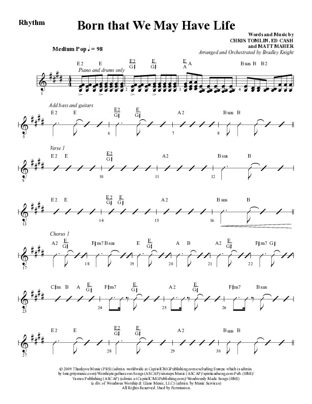 Born That We May Have Life (Choral Anthem SATB) Rhythm Chart (Word Music Choral / Arr. Bradley Knight)