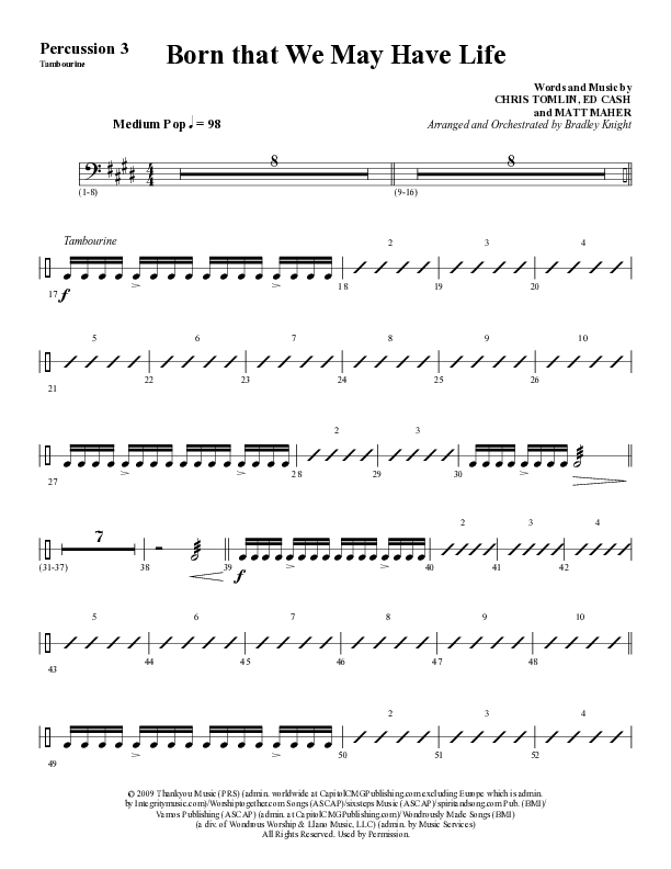 Born That We May Have Life (Choral Anthem SATB) Tambourine (Word Music Choral / Arr. Bradley Knight)
