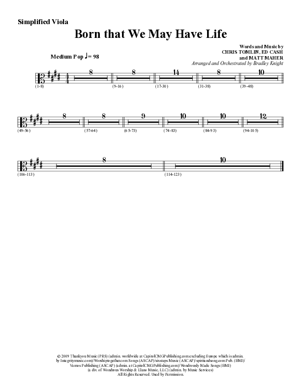 Born That We May Have Life (Choral Anthem SATB) Viola (Word Music Choral / Arr. Bradley Knight)