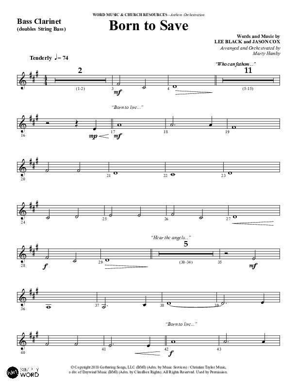 Born To Save (Choral Anthem SATB) Bass Clarinet (Word Music Choral / Arr. Marty Hamby)