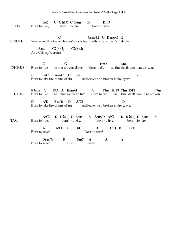 Born To Save (Choral Anthem SATB) Chord Chart (Word Music Choral / Arr. Marty Hamby)
