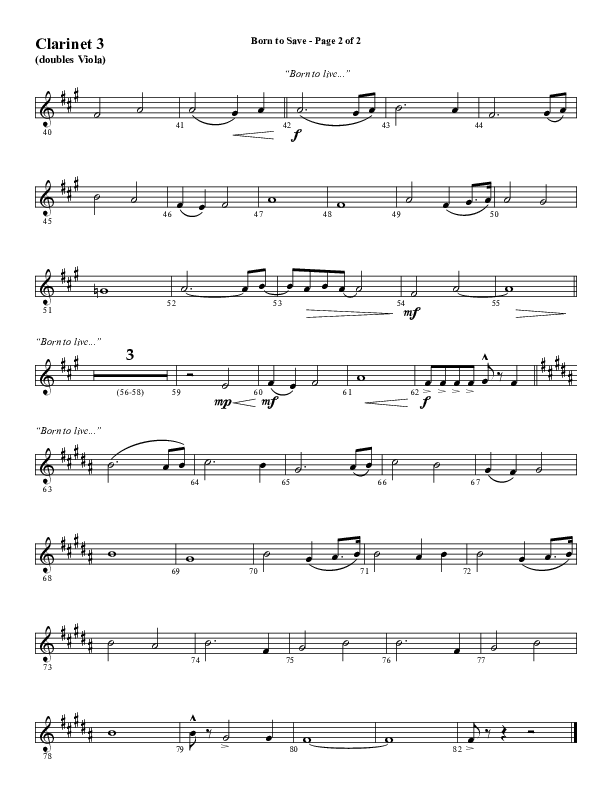 Born To Save (Choral Anthem SATB) Clarinet 3 (Word Music Choral / Arr. Marty Hamby)
