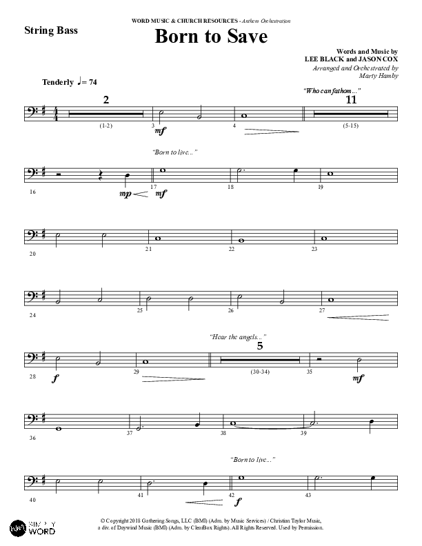 Born To Save (Choral Anthem SATB) Double Bass (Word Music Choral / Arr. Marty Hamby)