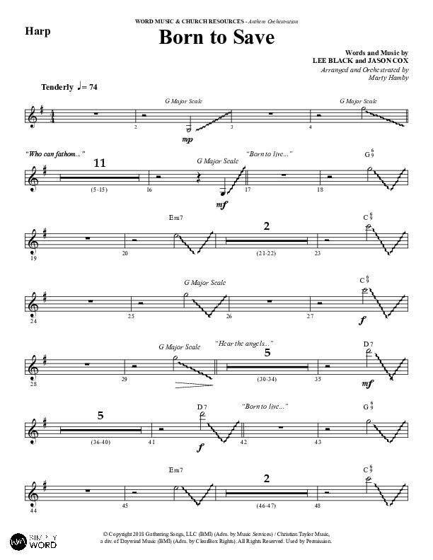 Born To Save (Choral Anthem SATB) Harp (Word Music Choral / Arr. Marty Hamby)
