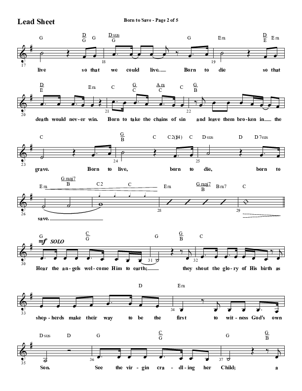 Born To Save (Choral Anthem SATB) Lead Sheet (Melody) (Word Music Choral / Arr. Marty Hamby)