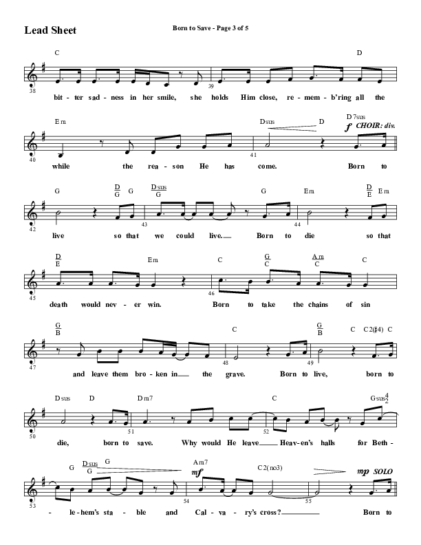 Born To Save (Choral Anthem SATB) Lead Sheet (Melody) (Word Music Choral / Arr. Marty Hamby)