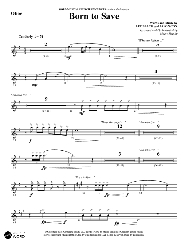 Born To Save (Choral Anthem SATB) Oboe (Word Music Choral / Arr. Marty Hamby)