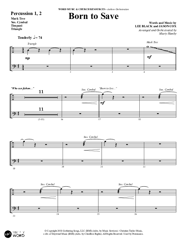 Born To Save (Choral Anthem SATB) Percussion 1/2 (Word Music Choral / Arr. Marty Hamby)