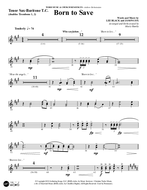 Born To Save (Choral Anthem SATB) Tenor Sax/Baritone T.C. (Word Music Choral / Arr. Marty Hamby)