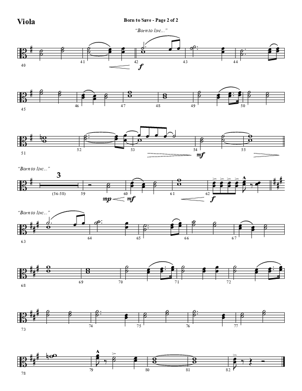Born To Save (Choral Anthem SATB) Viola (Word Music Choral / Arr. Marty Hamby)