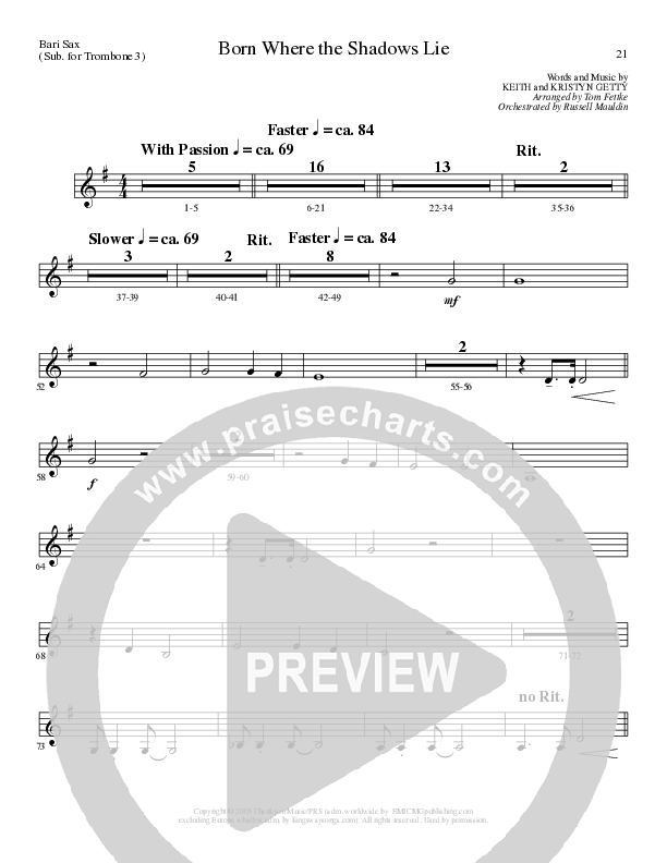 Born Where the Shadows Lie (Choral Anthem SATB) Bari Sax (Lillenas Choral / Arr. Tom Fettke / Orch. Russell Mauldin)