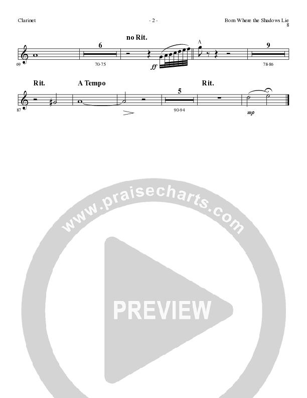 Born Where the Shadows Lie (Choral Anthem SATB) Clarinet (Lillenas Choral / Arr. Tom Fettke / Orch. Russell Mauldin)
